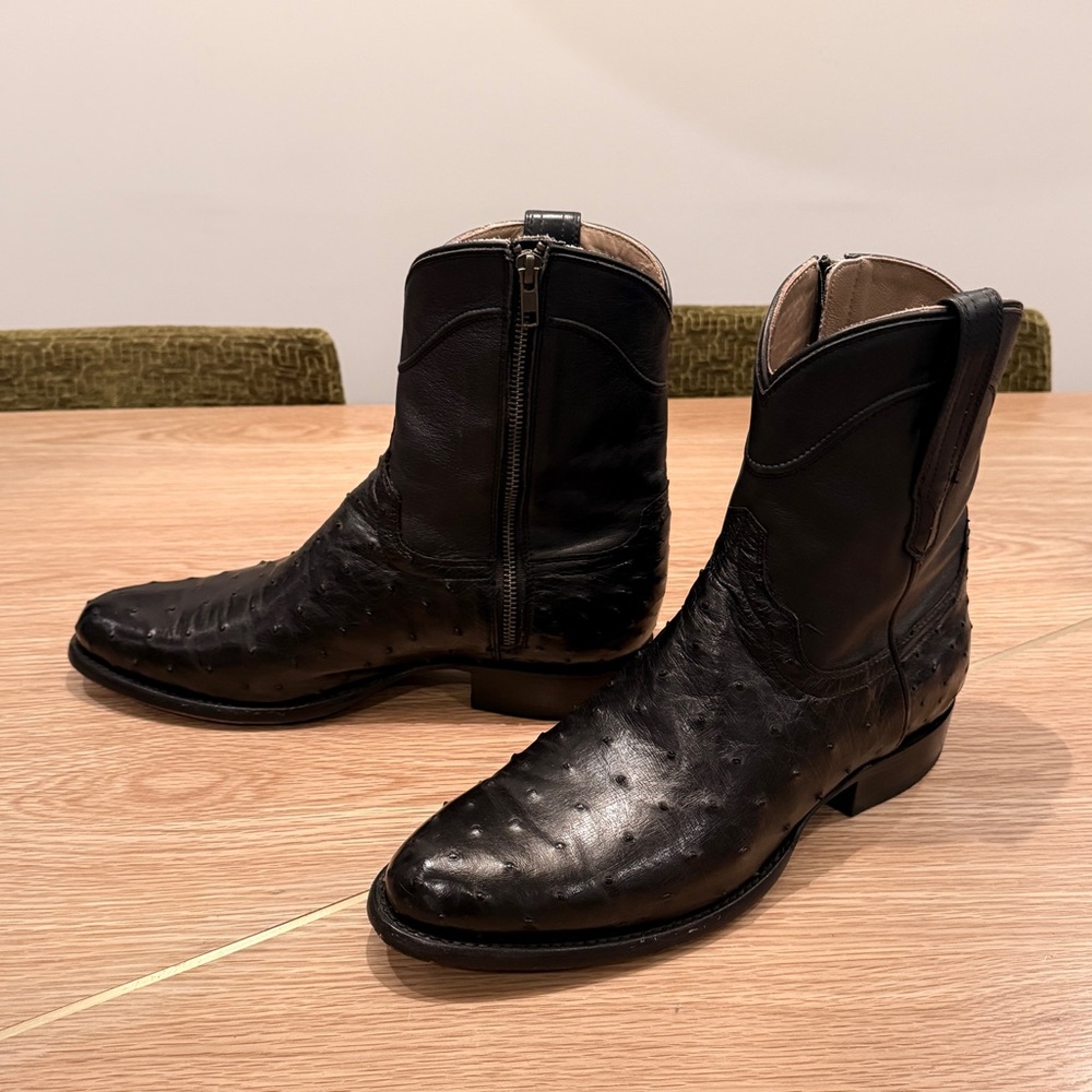 Tecovas Ostrich Leather Cowboy Boots The Dean Zip Up 10.5 D in Black